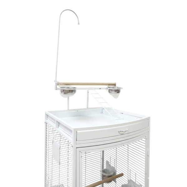 Large White Acrylic Front Bird Cage with Play Top & Rolling Stand (60 × 63.5 × 155 cm), Wrought Iron Aviary with Stainless Steel Feeders for Small to Medium Birds – BC12-1