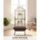 Large Open-Top Tropical Bird Cage with Rolling Stand – Black Wrought Iron Dome-Top Aviary, Playpen Top, Stainless Steel Feeders, Easy-Clean Tray – 61 × 57 × 172 cm, Model BC14R