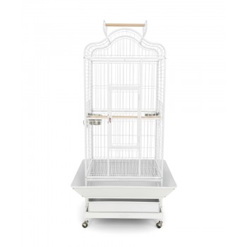 Large Open-Top Tropical Bird Cage with Rolling Stand – White Wrought Iron Dome-Top Aviary, Playpen Top, Stainless Steel Feeders & Easy-Clean Tray for Cockatiels, Parakeets, Canaries & Parrots – 61 × 57 × 172 cm , Model - BC14R