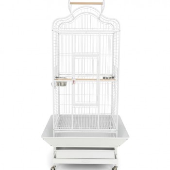 Large Open-Top Tropical Bird Cage with Rolling Stand – White Wrought Iron Dome-Top Aviary, Playpen Top, Stainless Steel Feeders & Easy-Clean Tray for Cockatiels, Parakeets, Canaries & Parrots – 61 × 57 × 172 cm , Model - BC14R