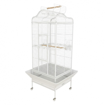 Large Open-Top Tropical Bird Cage with Rolling Stand – White Wrought Iron Dome-Top Aviary, Playpen Top, Stainless Steel Feeders & Easy-Clean Tray for Cockatiels, Parakeets, Canaries & Parrots – 61 × 57 × 172 cm , Model - BC14R