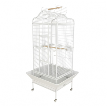Large Open-Top Tropical Bird Cage with Rolling Stand – White Wrought Iron Dome-Top Aviary, Playpen Top, Stainless Steel Feeders & Easy-Clean Tray for Cockatiels, Parakeets, Canaries & Parrots – 61 × 57 × 172 cm , Model - BC14R