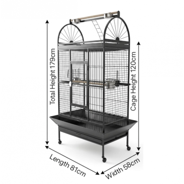 Luxury Large Bird Cage with Play Top – Black Metal Parrot Cage with Stand & Wheels, Easy Clean (Model BC19-2)