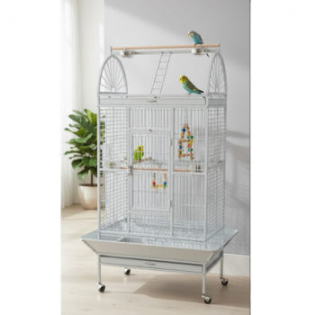 Luxury Large Bird Cage with Play Top, White Metal Parrot Cage with Stand & Wheels, Easy Clean – Model BC19-2