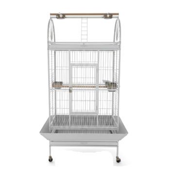 Luxury Large Bird Cage with Play Top, White Metal Parrot Cage with Stand & Wheels, Easy Clean – Model BC19-2