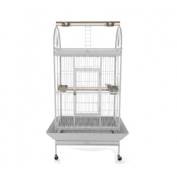 Luxury Large Bird Cage with Play Top, White Metal Parrot Cage with Stand & Wheels, Easy Clean – Model BC19-2
