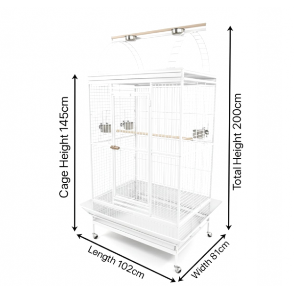 Large White Playtop Bird Cage 102 x 81 x 200 cm – Spacious Parrot Cage for Medium to Large Birds with Rolling Casters, Slide-Out Trays, Perches, Ladders, Toy Hook, Bird-Proof Locks – Model BC23