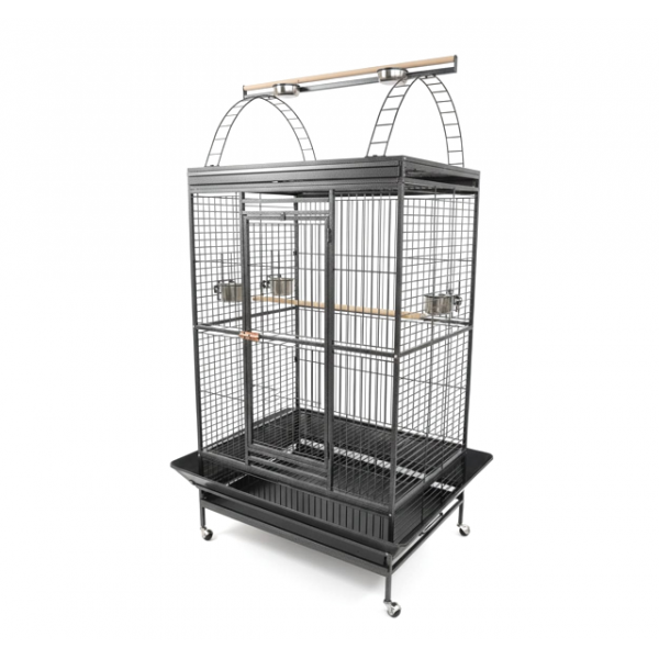 Large Black Playtop Bird Cage 102 x 81 x 200 cm – Spacious Parrot Cage for Medium to Large Birds with Rolling Casters, Slide-Out Trays, Perches, Ladders, Toy Hook, Bird-Proof Locks – Model BC23