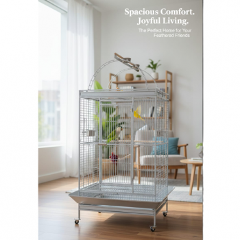 Large White Playtop Bird Cage 102 x 81 x 200 cm – Spacious Parrot Cage for Medium to Large Birds with Rolling Casters, Slide-Out Trays, Perches, Ladders, Toy Hook, Bird-Proof Locks – Model BC23
