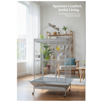 Large White Playtop Bird Cage 102 x 81 x 200 cm – Spacious Parrot Cage for Medium to Large Birds with Rolling Casters, Slide-Out Trays, Perches, Ladders, Toy Hook, Bird-Proof Locks – Model BC23