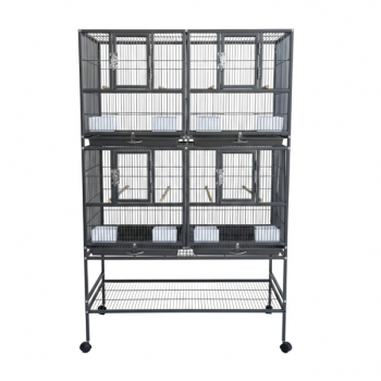 Stackable Double-Story Divided Breeder Bird Cage with Rolling Stand – Black – 96×46×148 cm – Removable Partitions, 4 Lockable Doors, for Small to Medium Birds – Model BC5012