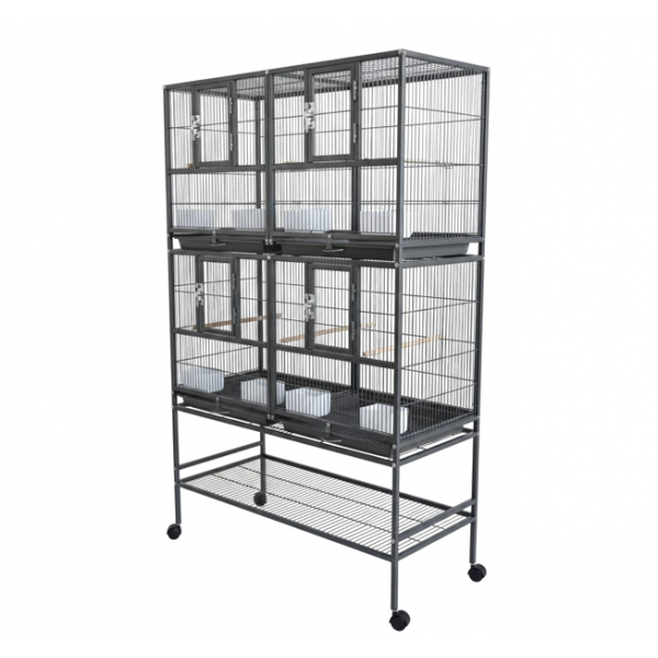 Stackable Double-Story Divided Breeder Bird Cage with Rolling Stand – Black – 96×46×148 cm – Removable Partitions, 4 Lockable Doors, for Small to Medium Birds – Model BC5012