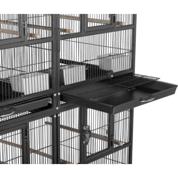 Stackable Double-Story Divided Breeder Bird Cage with Rolling Stand – White – 96×46×148 cm – Removable Partitions, 4 Lockable Doors, for Small to Medium Birds – Model BC5012
