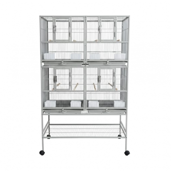 Stackable Double-Story Divided Breeder Bird Cage with Rolling Stand – White – 96×46×148 cm – Removable Partitions, 4 Lockable Doors, for Small to Medium Birds – Model BC5012