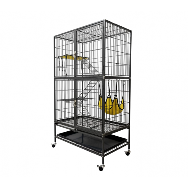 Feisty Ferret Home – Multi-Tier Metal Cage with Ramps, Shelves, Hammock & Pull-Out Tray on Casters – 80 × 52 × 137 cm, Ideal for Ferrets, Guinea Pigs, Rabbits, Chinchillas & Small Pets – Model C10
