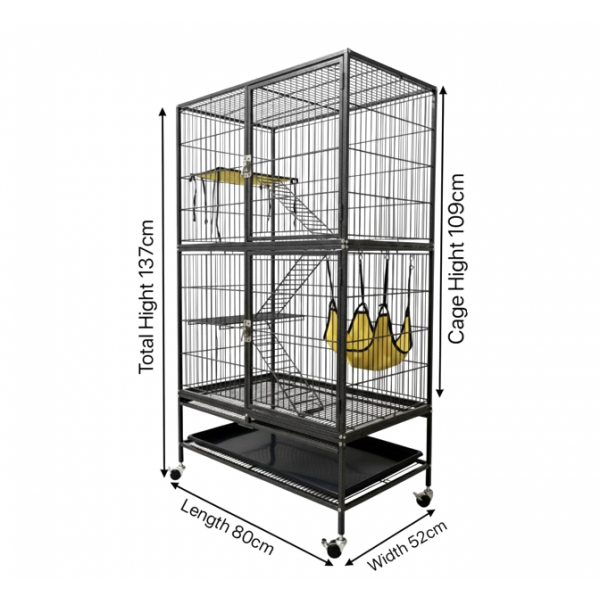 Feisty Ferret Home – Multi-Tier Metal Cage with Ramps, Shelves, Hammock & Pull-Out Tray on Casters – 80 × 52 × 137 cm, Ideal for Ferrets, Guinea Pigs, Rabbits, Chinchillas & Small Pets – Model C10