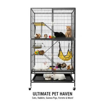 Feisty Ferret Home – Multi-Tier Metal Cage with Ramps, Shelves, Hammock & Pull-Out Tray on Casters – 80 × 52 × 137 cm, Ideal for Ferrets, Guinea Pigs, Rabbits, Chinchillas & Small Pets – Model C10
