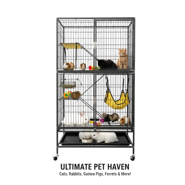 Feisty Ferret Home – Multi-Tier Metal Cage with Ramps, Shelves, Hammock & Pull-Out Tray on Casters – 80 × 52 × 137 cm, Ideal for Ferrets, Guinea Pigs, Rabbits, Chinchillas & Small Pets – Model C10