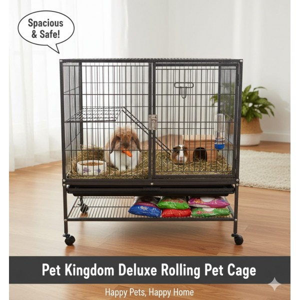 Pet Cage with Rolling Stand – 79 × 53 × 84 cm – Multi-Species Habitat for Birds, Cats, Small Dogs, Rabbits, Squirrels & Other Small Pets – Model C9