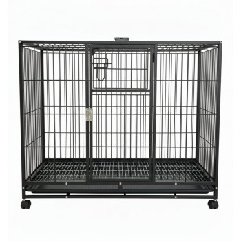 Heavy-Duty Black Metal Dog Crate with Wheels, 110×72×93 cm, Double-Door Kennel with Removable Tray, Rust-Resistant Steel – Medium to Large Dogs, Indoor & Outdoor Use – Model D8