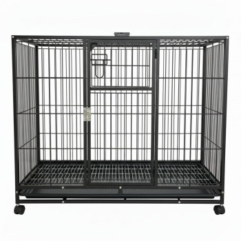 Heavy-Duty Black Metal Dog Crate with Wheels, 110×72×93 cm, Double-Door Kennel with Removable Tray, Rust-Resistant Steel – Medium to Large Dogs, Indoor & Outdoor Use – Model D8