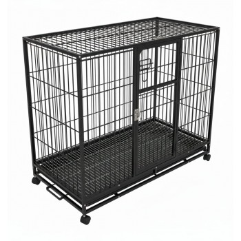 Heavy-Duty Black Metal Dog Crate with Wheels, 110×72×93 cm, Double-Door Kennel with Removable Tray, Rust-Resistant Steel – Medium to Large Dogs, Indoor & Outdoor Use – Model D8