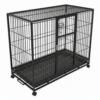 Heavy-Duty Black Metal Dog Crate with Wheels, 110×72×93 cm, Double-Door Kennel with Removable Tray, Rust-Resistant Steel – Medium to Large Dogs, Indoor & Outdoor Use – Model D8