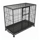 Heavy-Duty Black Metal Dog Crate with Wheels, 110×72×93 cm, Double-Door Kennel with Removable Tray, Rust-Resistant Steel – Medium to Large Dogs, Indoor & Outdoor Use – Model D8