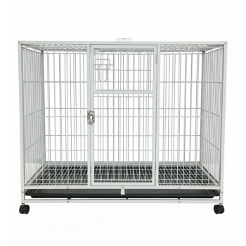 Heavy-Duty White Metal Dog Crate with Wheels, 110×72×93 cm, Double-Door Kennel with Removable Tray, Rust-Resistant Steel – Medium to Large Dogs, Indoor & Outdoor Use – Model D8