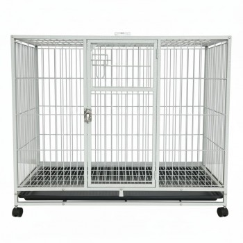 Heavy-Duty White Metal Dog Crate with Wheels, 110×72×93 cm, Double-Door Kennel with Removable Tray, Rust-Resistant Steel – Medium to Large Dogs, Indoor & Outdoor Use – Model D8
