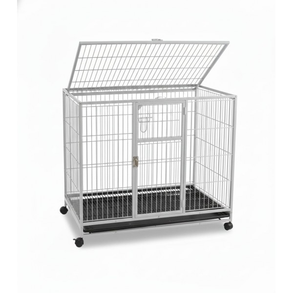 Heavy-Duty White Metal Dog Crate with Wheels, 110×72×93 cm, Double-Door Kennel with Removable Tray, Rust-Resistant Steel – Medium to Large Dogs, Indoor & Outdoor Use – Model D8