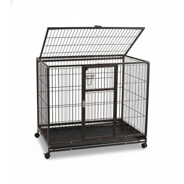 Heavy-Duty Black Metal Dog Crate with Wheels, 110×72×93 cm, Double-Door Kennel with Removable Tray, Rust-Resistant Steel – Medium to Large Dogs, Indoor & Outdoor Use – Model D8