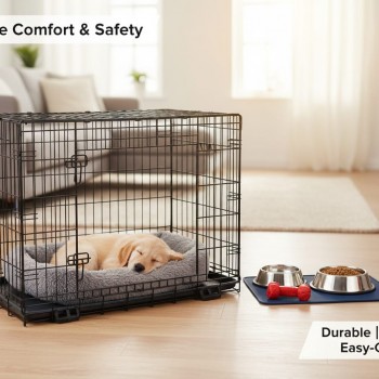 Foldable Metal Wire Dog Crate for Medium to Large Dogs (122 × 74 × 81 cm) – Heavy-Duty Secure Dog Cage with Removable Tray, Single Door & Locking Latch – Model DG48