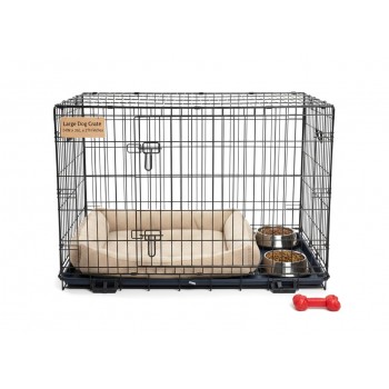 Foldable Metal Wire Dog Crate for Medium to Large Dogs (122 × 74 × 81 cm) – Heavy-Duty Secure Dog Cage with Removable Tray, Single Door & Locking Latch – Model DG48