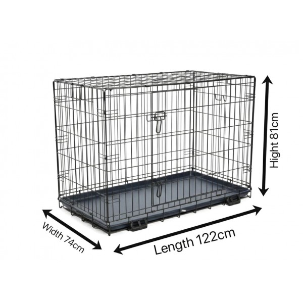 Foldable Metal Wire Dog Crate for Medium to Large Dogs (122 × 74 × 81 cm) – Heavy-Duty Secure Dog Cage with Removable Tray, Single Door & Locking Latch – Model DG48