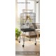 Black Open-Top Metal Bird Cage with Rolling Stand (51 × 51 × 137 cm), Powder-Coated Steel Aviary with Perches, Stainless Steel Feeders, Pull-Out Tray & Storage Shelf for Small to Medium Birds - H02