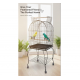 Large Black Open-Top Bird Cage with Rolling Stand (50 × 50 × 141 cm), Wrought Iron Dome-Top Aviary with Playpen, Stainless Steel Feeders & Easy-Clean Tray for Lovebirds, Canaries & Parrots – Model H04