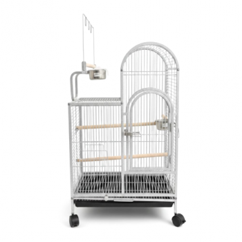 Large White Bird Cage with Play Top & Wheels, 105cm Tall Wrought Iron Parrot Cage with Rolling Stand, Perches, Feeding Bowls & Removable Tray – For Budgies, Cockatiels, Lovebirds & Parakeets