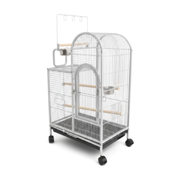Large White Bird Cage with Play Top & Wheels, 105cm Tall Wrought Iron Parrot Cage with Rolling Stand, Perches, Feeding Bowls & Removable Tray – For Budgies, Cockatiels, Lovebirds & Parakeets