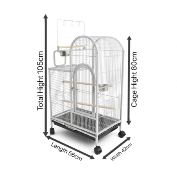 Large White Bird Cage with Play Top & Wheels, 105cm Tall Wrought Iron Parrot Cage with Rolling Stand, Perches, Feeding Bowls & Removable Tray – For Budgies, Cockatiels, Lovebirds & Parakeets