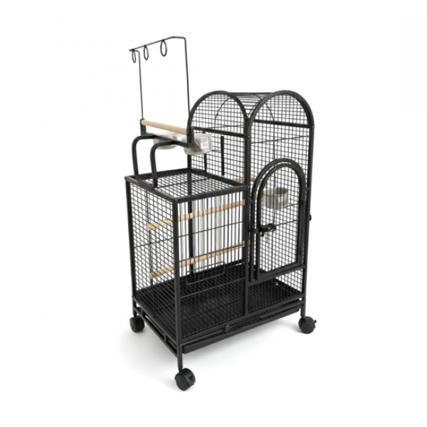 Large Black Bird Cage with Play Top & Wheels, 105cm Tall Wrought Iron Parrot Cage with Rolling Stand, Perches, Feeding Bowls & Removable Tray – For Budgies, Cockatiels, Lovebirds, Parakeets & Medium Birds
