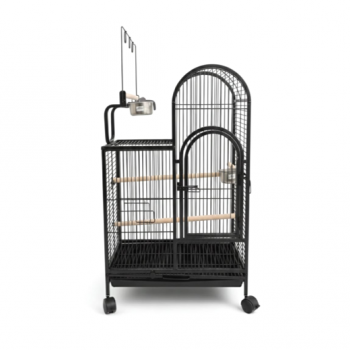 Large Black Bird Cage with Play Top & Wheels, 105cm Tall Wrought Iron Parrot Cage with Rolling Stand, Perches, Feeding Bowls & Removable Tray – For Budgies, Cockatiels, Lovebirds, Parakeets & Medium Birds