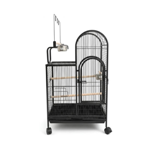 Large Black Bird Cage with Play Top & Wheels, 105cm Tall Wrought Iron Parrot Cage with Rolling Stand, Perches, Feeding Bowls & Removable Tray – For Budgies, Cockatiels, Lovebirds, Parakeets & Medium Birds