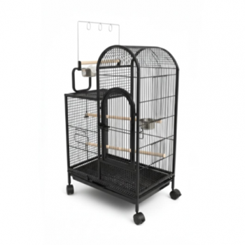 Large Black Bird Cage with Play Top & Wheels, 105cm Tall Wrought Iron Parrot Cage with Rolling Stand, Perches, Feeding Bowls & Removable Tray – For Budgies, Cockatiels, Lovebirds, Parakeets & Medium Birds