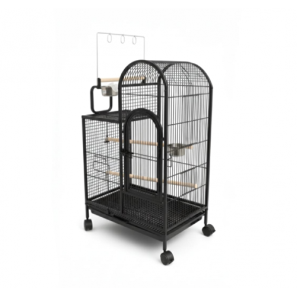 Large Black Bird Cage with Play Top & Wheels, 105cm Tall Wrought Iron Parrot Cage with Rolling Stand, Perches, Feeding Bowls & Removable Tray – For Budgies, Cockatiels, Lovebirds, Parakeets & Medium Birds