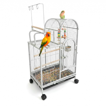 Large White Bird Cage with Play Top & Wheels, 105cm Tall Wrought Iron Parrot Cage with Rolling Stand, Perches, Feeding Bowls & Removable Tray – For Budgies, Cockatiels, Lovebirds & Parakeets Large White Bird Cage with Play Top & Wheels, 105cm Tall Wrought Iron Parrot Cage with Rolling Stand, Perches, Feeding Bowls & Removable Tray – For Budgies, Cockatiels, Lovebirds & Parakeets