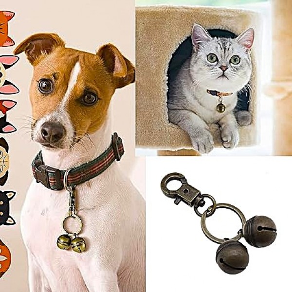 Terrain Hound Brass Pet Collar Bell for Dogs & Cats – Double Bell Locator with Key Ring Clasp, Loud Safety Tracking Sound, Antique Bronze Design for Medium & Large Pets