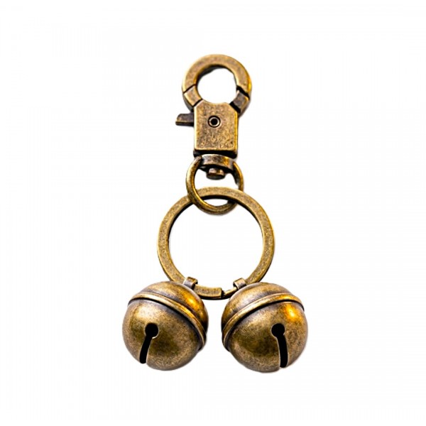 Terrain Hound Brass Pet Collar Bell for Dogs & Cats – Double Bell Locator with Key Ring Clasp, Loud Safety Tracking Sound, Antique Bronze Design for Medium & Large Pets