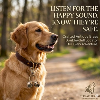 Terrain Hound Brass Pet Collar Bell for Dogs & Cats – Double Bell Locator with Key Ring Clasp, Loud Safety Tracking Sound, Antique Bronze Design for Medium & Large Pets