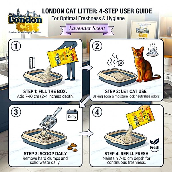 London Cat Lavender Premium Super Clumping Cat Litter 17 KG / 20 L – High Absorption, Baking Soda Odor Control, 99% Dust-Free, Moisture Lock